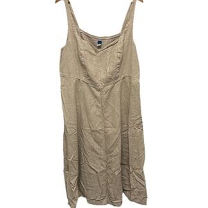 Old Navy Womens Linen Square Neck MIDI Dress Cottagecore Minimalist Sz PLUS 2X